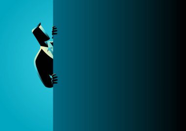 Duvarın arkasından bakmak bir işadamı iş kavramı vektör çizim