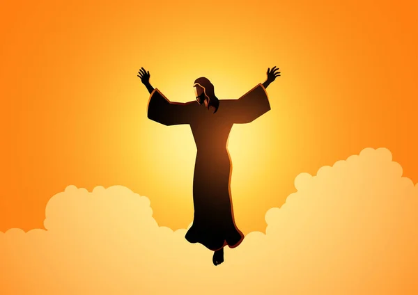 イエス キリストのテーマのアセンションの日の彼の手を上げるイエス キリストの聖書のシルエット イラスト — ストックベクタ