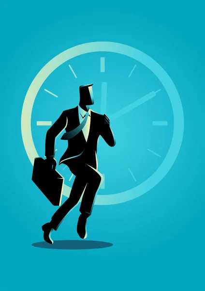 Business Concept Vector Illustration Businessman Running Clock Background — Stock Vector