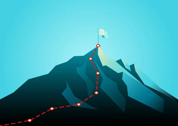 赤のパス グラフィック 山のピーク ビジネスの旅 計画コンセプトへのルートを持つ山のビジネス概念ベクトル イラスト — ストックベクタ