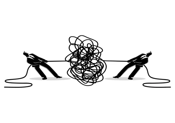 Векторная Иллюстрация Бизнес Концепции Бизнесменов Пытающихся Распутать Запутанную Веревку Кабель — стоковый вектор