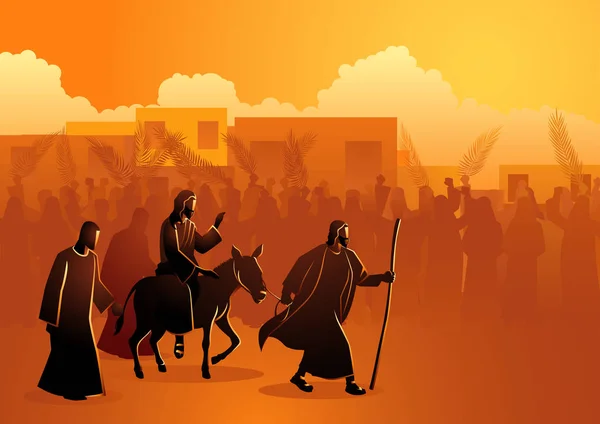 圣经的向量例证系列 耶稣来到耶路撒冷作为国王 — 图库矢量图片