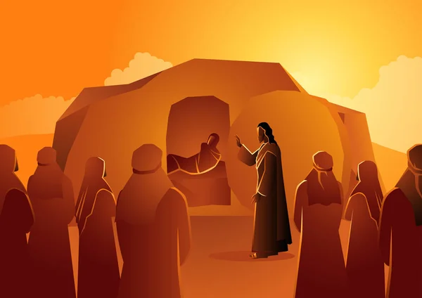 Biblické Vektorové Ilustrace Series Ježíš Vyvolává Lazara Mrtvých — Stockový vektor