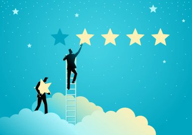Beş veren iki iş adamları iş kavramı vektör çizim rating yıldız