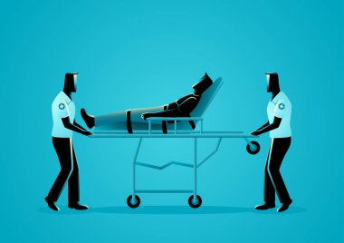 İlk yardım ekibi hareketli vektör çizim bir sedye üzerinde adam yaralı
