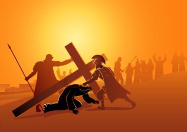 Biblical vector illustration series. Way of the Cross or Stations of the Cross, ninth station, Jesus falls for the third time. clipart