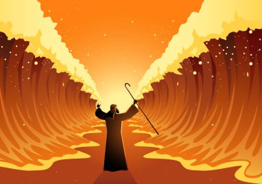 Biblical and religion vector illustration series, Moses held out his staff and the Red Sea was parted by God clipart