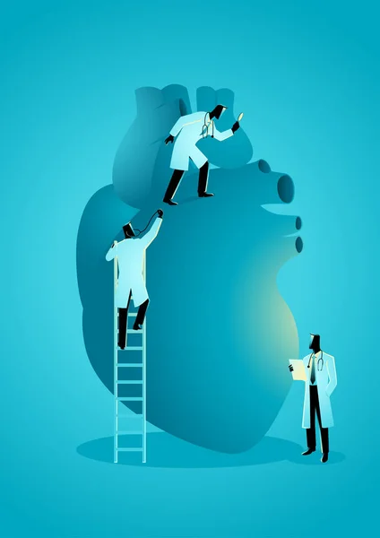 Ilustração Gráfica Vetorial Equipe Médicos Diagnosticar Coração Humano Conceito Cardiologista —  Vetores de Stock