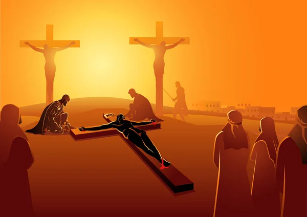 Serie Ilustración Vectorial Bíblica Vía Crucis Estaciones Cruz Undécima Estación — Archivo Imágenes Vectoriales