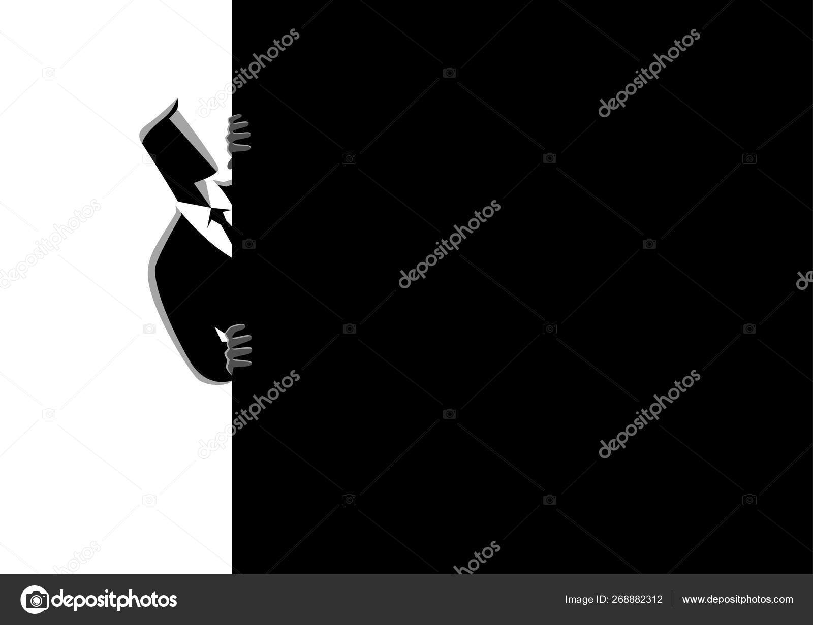 Herunterladen - Vektor-Illustration eines Geschäftsmannes, der hinter die Wand blickt — Stockillustration Geschäftsmann guckt hinter Mauer — Stockvektor