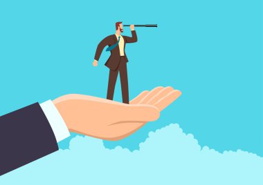 Teleskop kullanarak bir işadamı tutan el