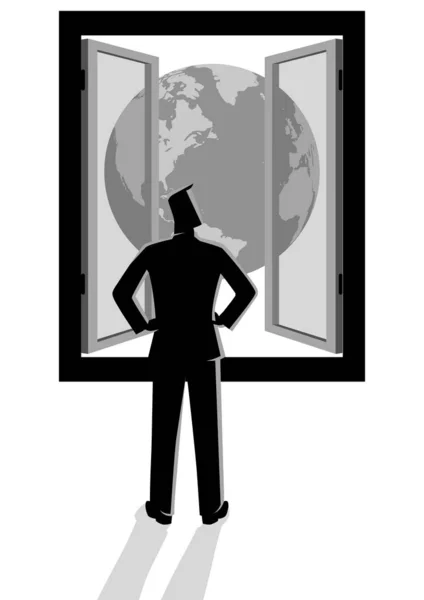 Бизнесмен смотрит в окно — стоковый вектор
