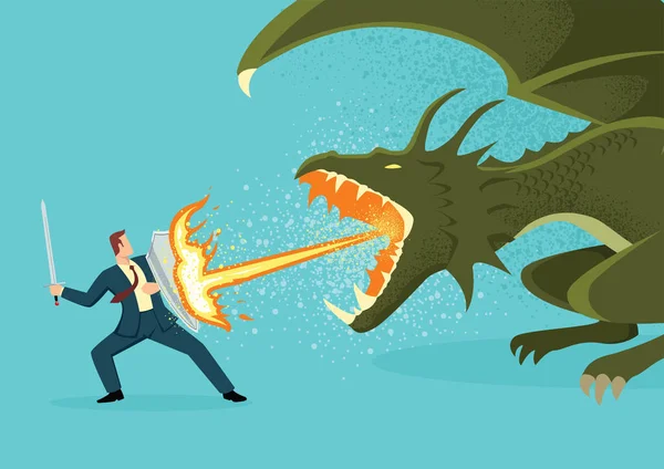 Empresário lutando contra um dragão — Vetor de Stock