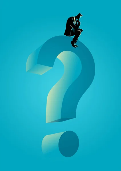 Man sitting on big question mark symbol — Stock Vector