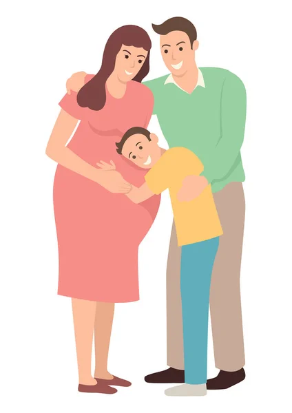 Boy hugging his pregnant mother — Stock Vector