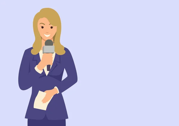 Vrouw reporter houden van een microfoon — Stockvector