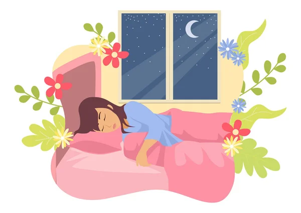 Жінка спить у своєму ліжку — стоковий вектор
