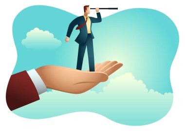 Teleskop kullanarak bir işadamı tutan el