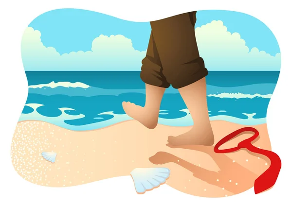 Businessman with barefoot walking on the beach — Stock Vector