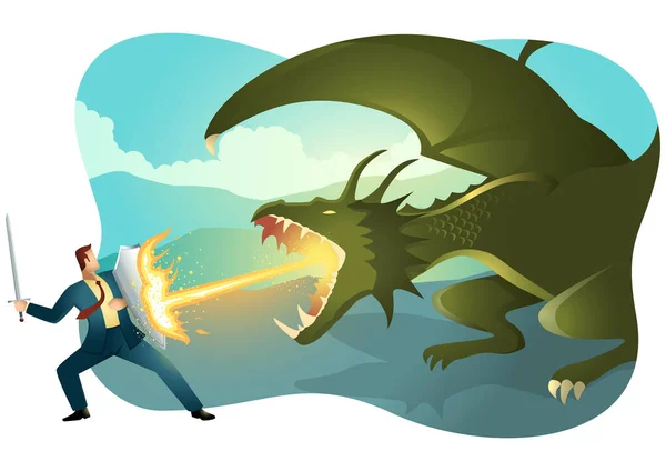 Businessman fighting a dragon — Stock Vector