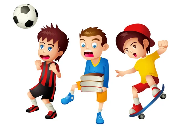 Kids with their activities — Stock Vector