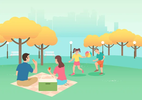 Familia feliz en el picnic — Vector de stock