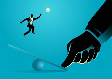 Dev başparmak işadamı nın tahterevalli üzerine atlamasına yardım ediyor