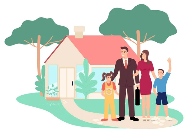 Happy family in front of their house — Stock Vector
