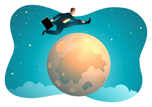 Empresario saltando sobre la luna — Vector de stock