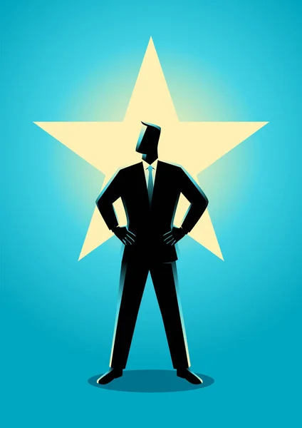 彼の背景に輝く星を持つビジネスマンのビジネスベクトル図 — ストックベクタ