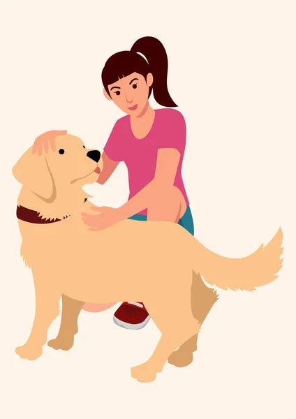 Einfache Flache Zeichentrickvektorillustration Eines Mädchens Mit Ihrem Hund — Stockvektor