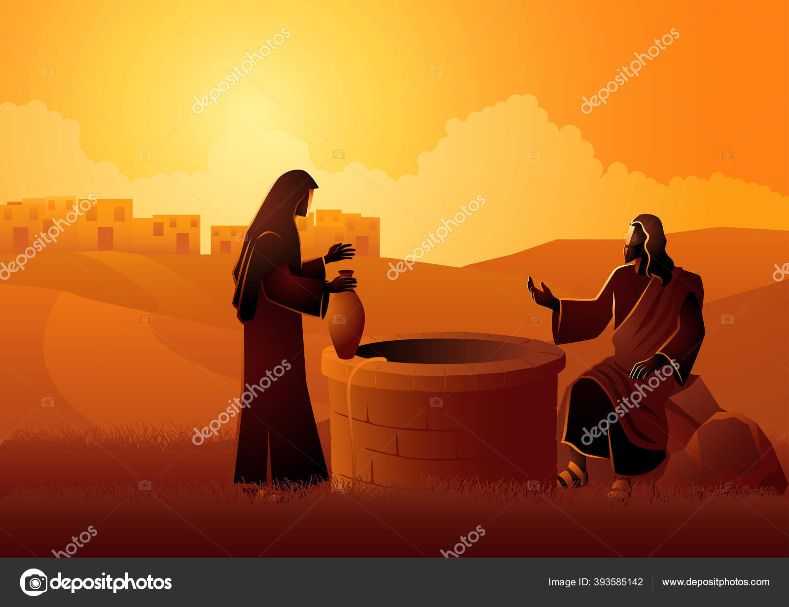 耶稣和撒马利亚人妇女井的 向量例证. 插画 包括有 福音书, 新建, 参考书目, 教会, 基督徒, 背包 - 96083286