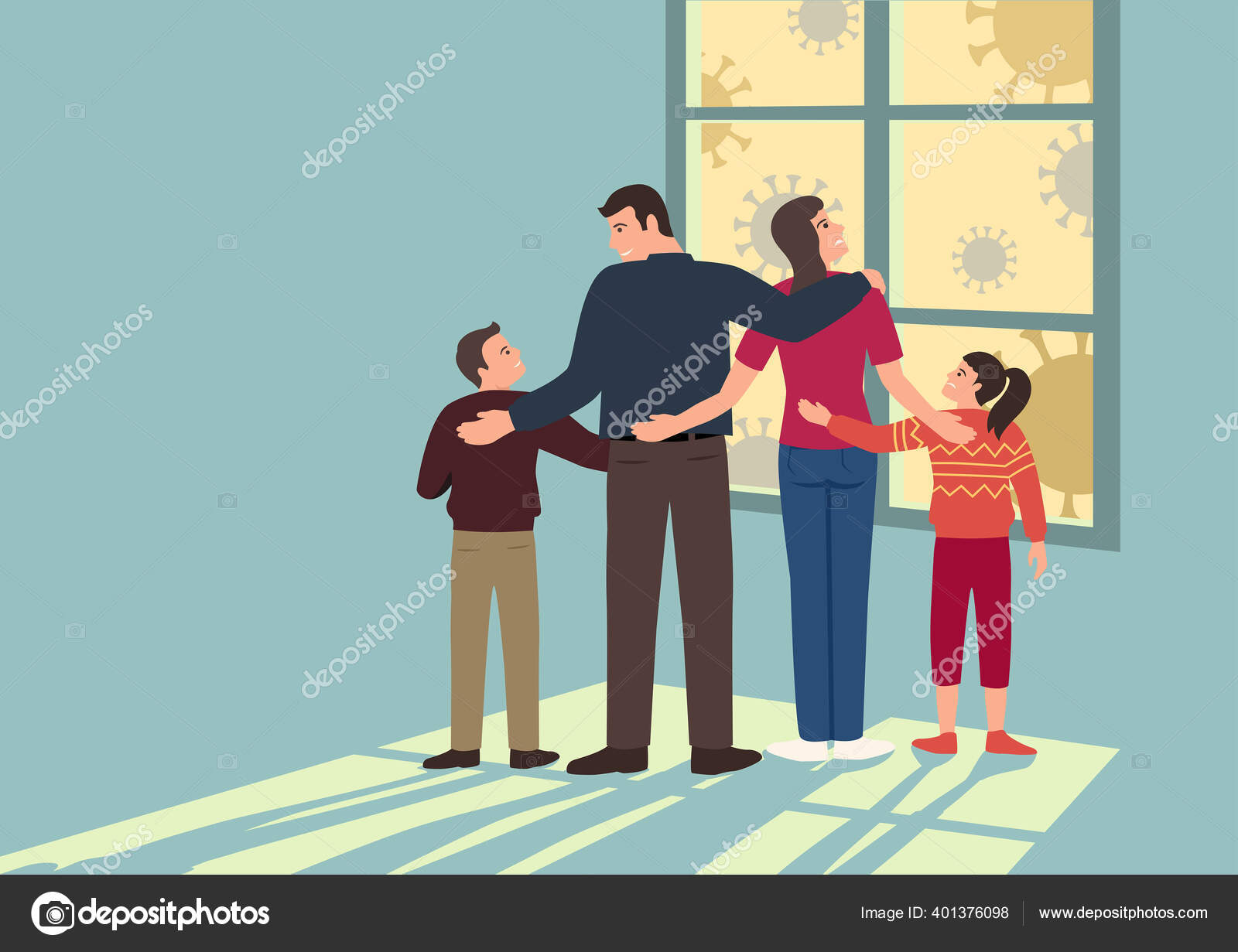 Simple Flat Vector Cartoon Illustration Family Stay Home Together Protect  Stock Vector Image by ©rudall30 #401376098
