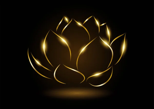 Linienkunst Vektor Illustration Des Goldenen Lotus Auf Dunklem Hintergrund — Stockvektor