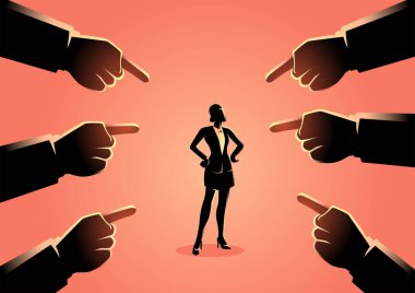Vector illustration of a woman being pointed by giant fingers clipart