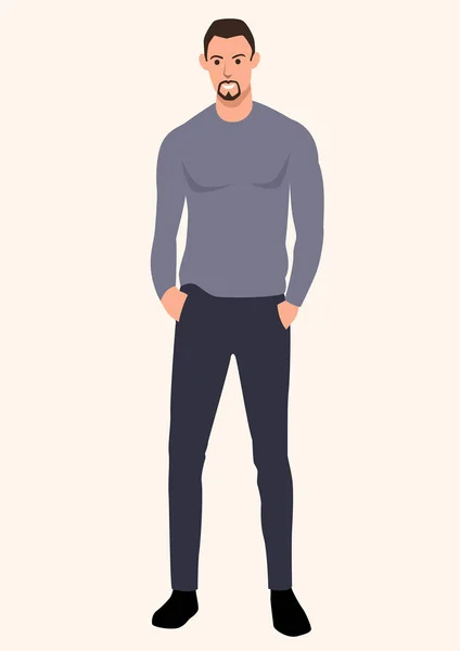 Ilustración Simple Vector Plano Flaco Tipo Alto Con Suéter Personaje — Vector de stock