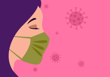 Virüsleri önlemek için tıbbi maske takan basit bir kadın yüzü çizimi