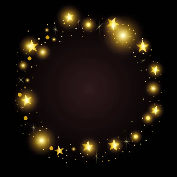 Gold Frame Random Golden Stars Black Background Template Design Festive — Stock Vector