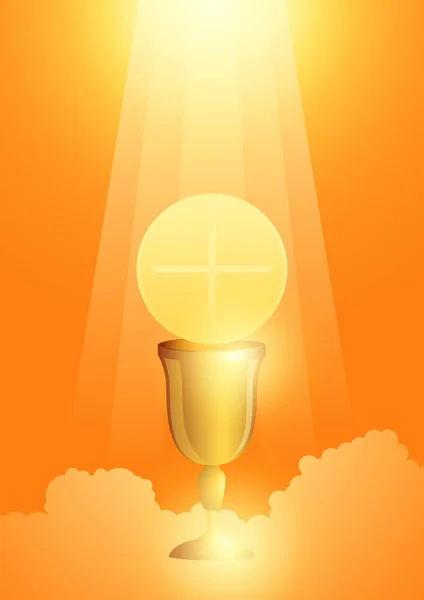 Sacrament Communion Catholic Church Ceremony Eucharist Symbol Golden Chalice Host — Stock Vector