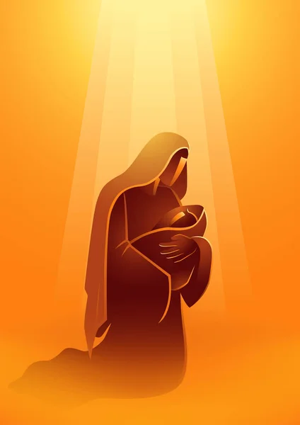 聖書のベクトルイラストシリーズ マリアは赤ちゃんイエスを保持 クリスマスのテーマ — ストックベクタ