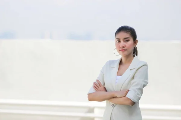 Confident Young Asian Business Woman Crossing One Arms — Stock Photo, Image