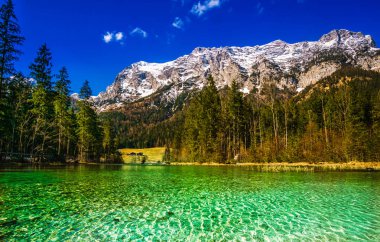 Aerial view of lake Hintersee in the bavarian alps - Germany clipart