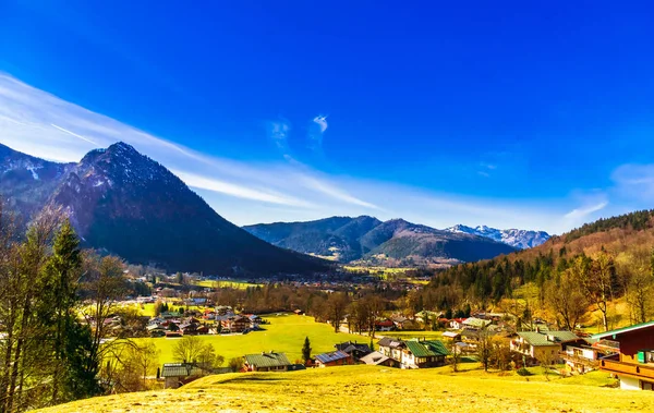 Vista Sobre Aldeia Schoenau Por Koenigsee Nos Alpes Baviera Alemanha — Fotografia de Stock