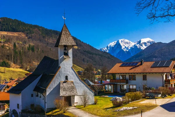 Vista Sobre Igreja Bom Pastor Por Vilas Ramsau Nos Alpes — Fotografia de Stock
