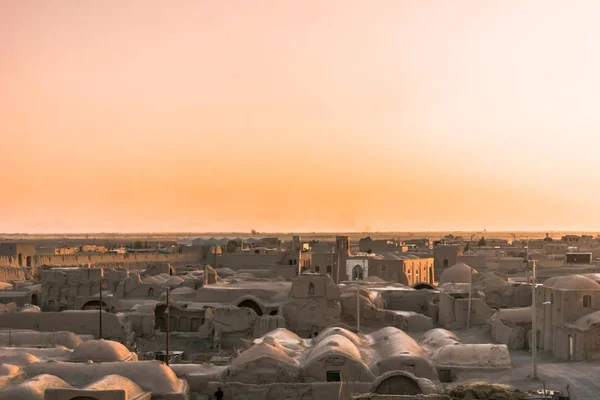 Vista Sul Tramonto Sulla Città Fantasma Ghoortan Citadell Varzaneh Iran — Foto Stock