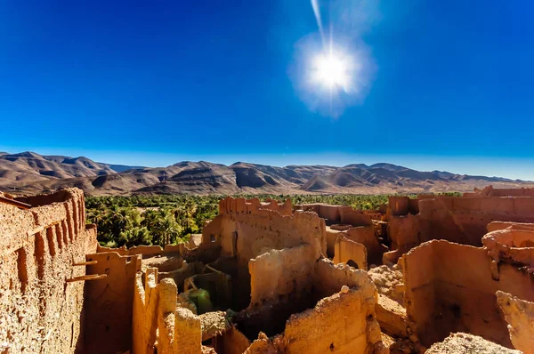 Vista Sobre Kasbah Caids Palmeira Agrden Lado Tamnougalt Vale Draa — Fotografia de Stock