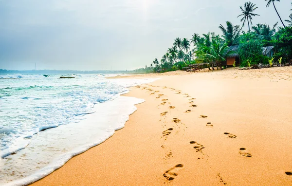 View on foodprints at the tropical beach next of Tangalle - Sri Lanka — Stock Photo, Image