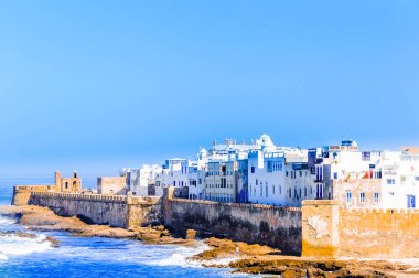 Fas 'taki eski Essaouira şehrinin hava manzarası