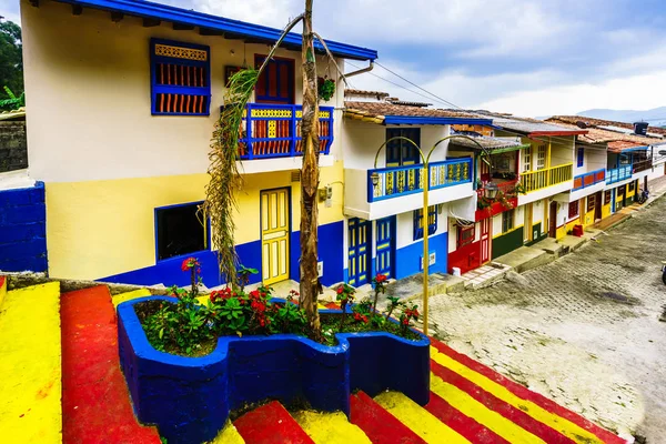 Vista sobre Jerico, Colombia, Antioquia, calles de la ciudad colonial, ubicada en el suroeste de Antioquia, Colombia —  Fotos de Stock