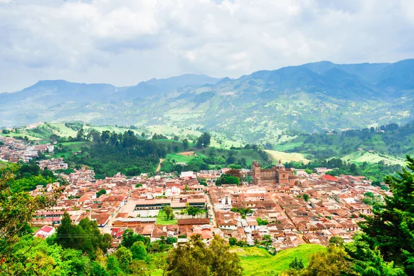 Pohled na vzdušný výhled na vesnici Jerico Antioquia, Kolumbie — Stock fotografie